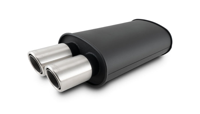 Vibrant - 12310- STREETPOWER FLAT BLACK Oval Muffler With Dual 304SS Brushed Tips; Inlet ID: 2.50 In. Tip OD: 3.00 In.; Muffler Body Size: 9 InW X 5 InH X 15 InL; Tip Location: Center Of End Cap