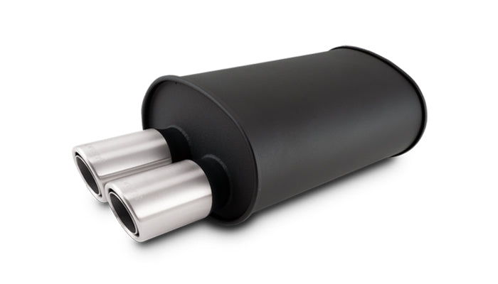 Vibrant - 12315- STREETPOWER FLAT BLACK Oval Muffler With Dual 304SS Brushed Tips; Inlet ID: 2.50 In. Tip OD: 3.00 In.; Muffler Body Size: 9.5 InW X 6.75 InH X 15 InL; Tip Location: Offset Bottom