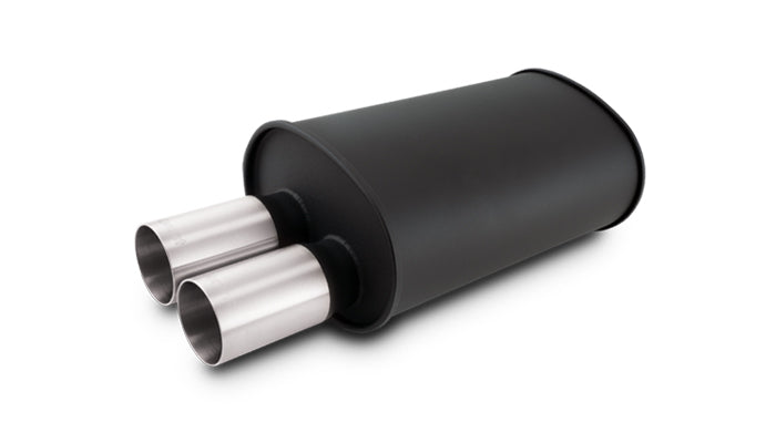 Vibrant - 12326- STREETPOWER FLAT BLACK Oval Muffler With Dual 304SS Brushed Tips; Inlet ID: 3.00 In. Tip OD: 3.00 In.; Muffler Body Size: 9.5 InW X 6.75 InH X 15 InL; Tip Location: Offset Bottom