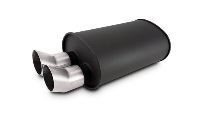 Vibrant - 12335- STREETPOWER FLAT BLACK Oval Muffler With Dual 304SS Brushed Tips; Inlet ID: 2.50 In.Tip OD: 3.00 In.; Muffler Body Size: 9.5 InW X 6.75 InH X 15 InL; Tip Location: Offset Bottom