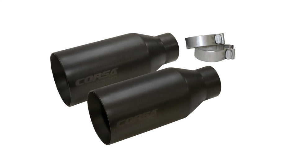 Single (Qty 2) 5.0in. Straight Cut Black Powder Coat Tip Kit (Clamps Included)