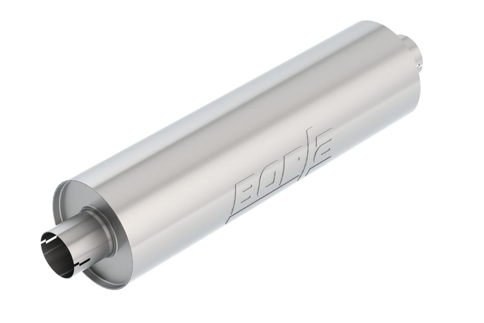 Specialty Muffler Heavy Duty (Truck) 2.75in Center Inlet/ 2.75in Center Outlet 6.75in Round X 24in Long Body Notched Necks