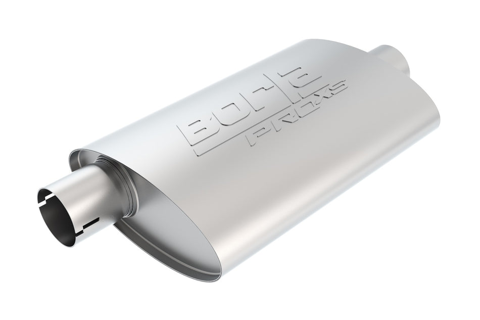 ProXS Muffler 3in Offset Inlet/ 3in Center Outlet 4in X 9.5in Oval X 14in Long Body Notched Necks