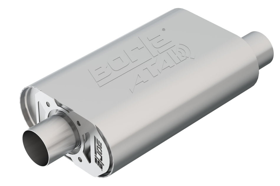 CrateMuffler Muffler Chevrolet Small Block 350/ 383/ 406 CID V8 High Output 2.5 In. Offset Inlet/ 2.5 In. Center Outlet ATAK