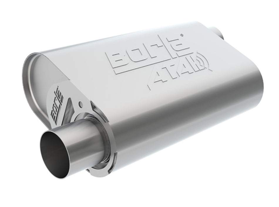 CrateMuffler Muffler Ford Small Block 289/ 302/ 351W CID V8 High Output & Big Block 390/ 427/ 428/ 460 CID V8 Moderate Output FE Series 2.5 In. Offset Inlet/ 2.5 In. Offset Outlet ATAK