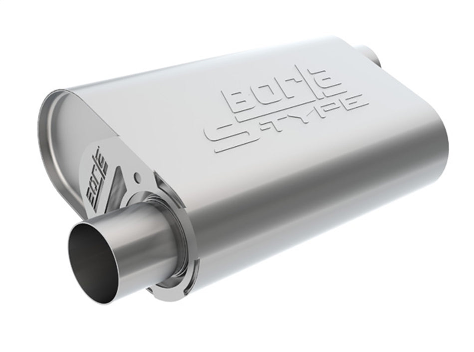 CrateMuffler Muffler Chevrolet Small Block 283/ 327/ 350 CID V8 Stock Output 2.25 In. Offset Inlet/ 2.25 In. Offset Outlet S-Type