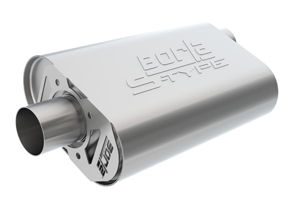 CrateMuffler Muffler Chevrolet Small Block 283/ 327/ 350 CID V8 Stock Output 2.25 In. Offset Inlet/ 2.25 In. Center Outlet S-Type
