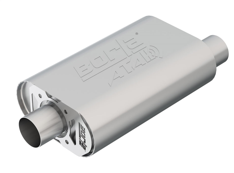 CrateMuffler Muffler Chevrolet Small Block 283/ 327/ 350 CID V8 Stock Output 2.25 In. Offset Inlet/ 2.25 In. Center Outlet ATAK